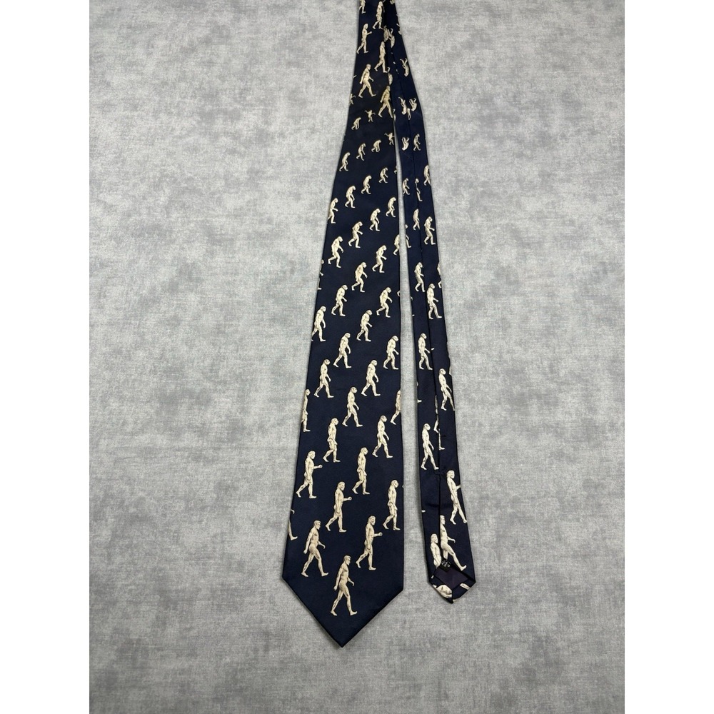 Vintage Museum Tie Collection Evolution of Man 100% Silk Novelty Necktie USA
